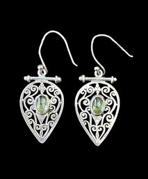 Vintage Sterling Silver Light Green Dangle Earrings