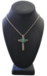 Beautiful Vintage Long Green Agate Stone Cross Link Necklace