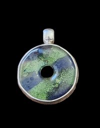 Vintage Sterling Silver Green/Blue Circle Pendant