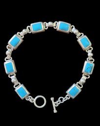 Beautiful Vintage Sterling Silver Blue Inlay Bracelet