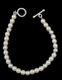 Vintage Sterling Silver Beaded Pearl Style Bracelet