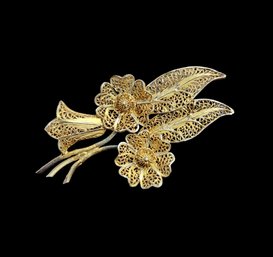 Vintage Sterling Silver Vermeil Intricate Filigree Brooch/pin