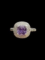 Vintage Sterling Silver Purple Stone CZ Ring, Size 6