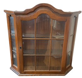 A Vintage Wall Mounted Wood And Glass Display Cabinet With Shelves