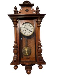 Antique Neo - Renaissance Regulator Wall Clock / Turned Accents, Drop Finials, Key (READ DESCRIPTION)
