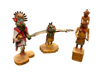 A Group Of Vintage Hand Carved Wood Kachina Dolls One Signed Brad Phillips.