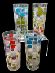 4 ANCHOR HOCKING Colorful Geometric Blocks 16oz Iced Tea/Lemonade Tumblers 6' Tall