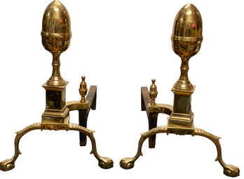 A Vintage Brass And Metal Victorian Style Andirons.