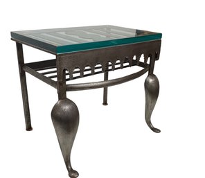 An Antique Steel & Glass Fireplace Warming Bench