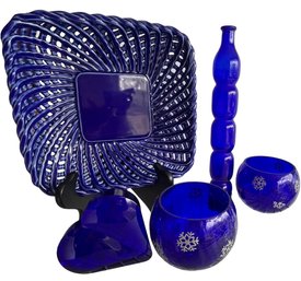 Assorted Lot Of 5 Cobalt Blue/blue Decorative Items