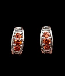 Beautiful Orange Stone Half Hoop Stud Earrings