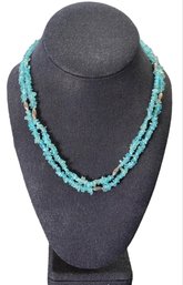 Vintage Sterling Silver Long Turquoise Color Beaded Necklace