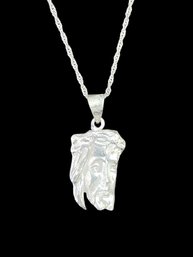 Vintage Taxco Sterling Silver Jesus Pendant On Sterling Silver Italian Necklace