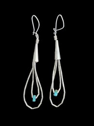 Vintage Sterling Silver Liquid Heishi Turquoise Color Dangle Earrings