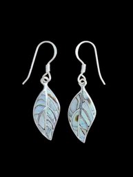 Vintage Sterling Silver Abalone Leaf Dangle Earrings