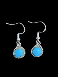 Vintage Native American Sterling Silver Turquoise Color Dangle Earrings