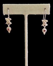 Vintage Sterling Silver Ruby Color Dangle Earrings