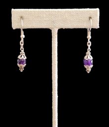 Vintage Sterling Silver Purple Dangle Earrings