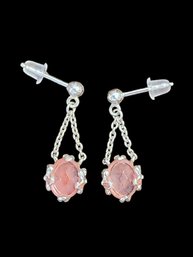 Vintage Sterling Silver Peach Color Stone Dangle Earrings