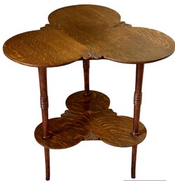 Circa Late 1800's Quartersawn Oak Cloverleaf Parlor Lamp Table