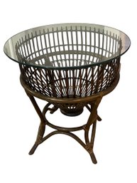 MCM 1970's Franco Albini  (in The Style Of) Fish Trap Cocktail End Table Rattan & Glass