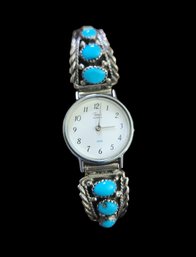 Vintage Native American Sterling Silver Turquoise Color Timex Quartz Watch