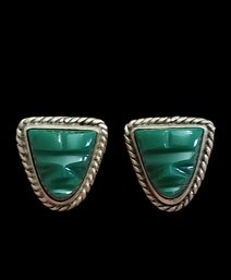 Vintage Sterling Silver Green Mask Cufflinks