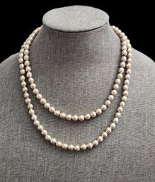 Vintage Long Sterling Silver Pearl Style Necklace