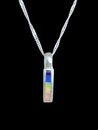 Vintage Sterling Silver Italian Multi Color Inlay Necklace