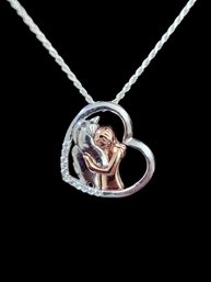 Vintage Italian Sterling Silver Girl And Horse Heart Necklace