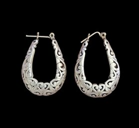 Vintage Sterling Silver Intricate Hoop Earrings