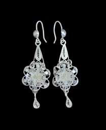 Vintage Sterling Silver Intricate Filigree Dangle Earrings