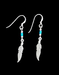 Vintage Native American Sterling Silver Feather Earrings