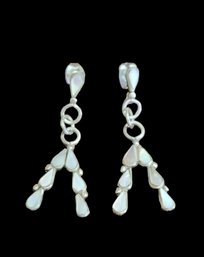 Vintage Sterling Silver Mother Of Pearl Dangle Earrings