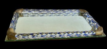 Mirrored Murano Glass Rope Vanity Tray Thick Twisted Blown Glass Decorative Brass Trim