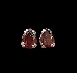 Vintage Sterling Silver Ruby Color Stone Stud Earrings