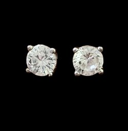 Vintage Sterling Silver Round CZ Stud Earrings