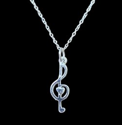 Vintage Italian Sterling Silver Musical Treble Clef Necklace