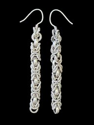 Beautiful Vintage Sterling Silver Long Braided Dangle Earrings