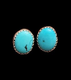Vintage Sterling Silver Turquoise Color Stud Earrings