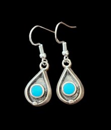 Vintage Sterling Silver Teardrop Turquoise Color Dangle Earrings