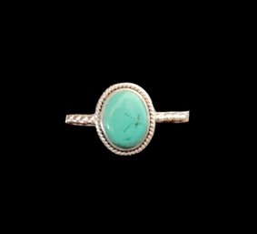 Vintage Sterling Silver Green Turquoise Color Ring, Size 8