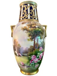 Vintage Noritake Hand Decorated Porcelain Vase. 13' Tall