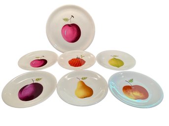 Porcelaine De Paris -les Fruits For Bergdorf Goodman  ,set Of Six Plates And One Service Plate.