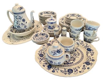 Enoch Wedgwood -blue Heritage Pattern Dinnerware For 8 With 57 Pieces In Total.