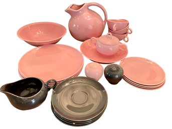 Retro Set Of Dishware In Pastel Pink And Black. 18 Pieces In Total