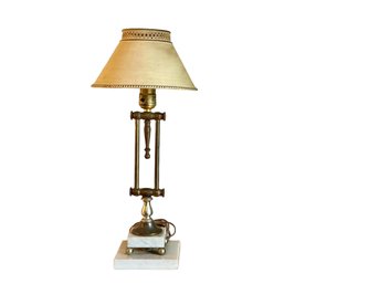 Desk Lamp With Tiered Marble Base And Metal Shade