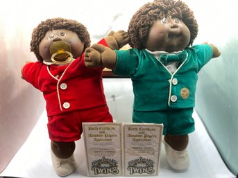 Rare Cabbage Patch Doll Twins W/ Birth Certificates