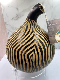 NWT Carved Gourd Africa Decor - Zebra Pattern