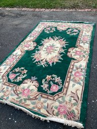 Large Brand New 5ft X 7ft Green Floral Wool Carpet By Aubusson